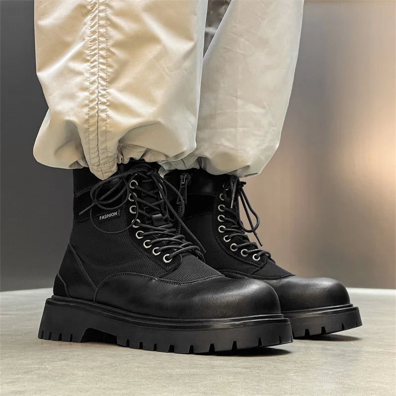 England style mens casual party banquet platform boots breathable canvas shoes cowboy chunky boot handsome motorcycle botas male