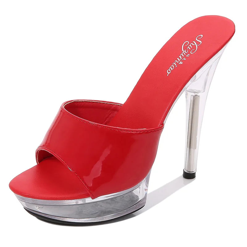 Clear Heel Candy Color 13cm15cm Special High Heels Thin Heels Sexy Waterproof Table High Super High Slippers Women's Summer