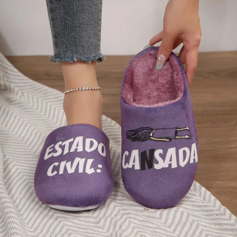 Women's 2026 Winter High Quality Short Plush Slippers Fashion Letter Printed Indoor Slippers Comfortable Non-slip Warm Mules