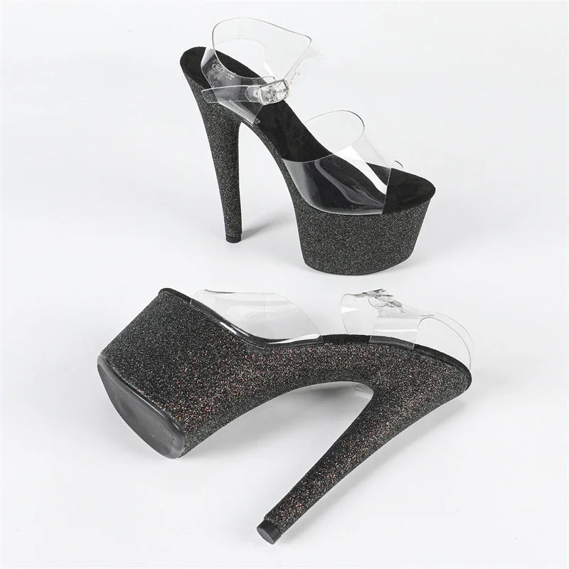 Aneikeh Fashion Open Toe Platform High Heels Sexy PVC Transparent Sandals Women Ankle Buckle Strap Party Nightclub Stripper Shoe