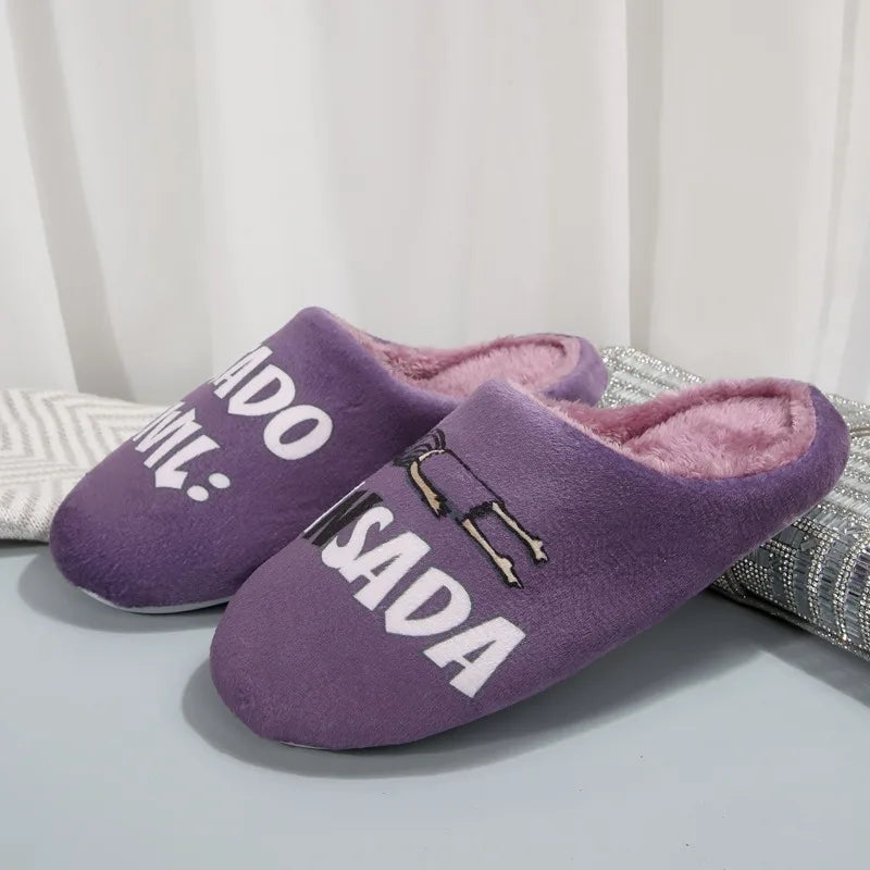Women's 2026 Winter High Quality Short Plush Slippers Fashion Letter Printed Indoor Slippers Comfortable Non-slip Warm Mules