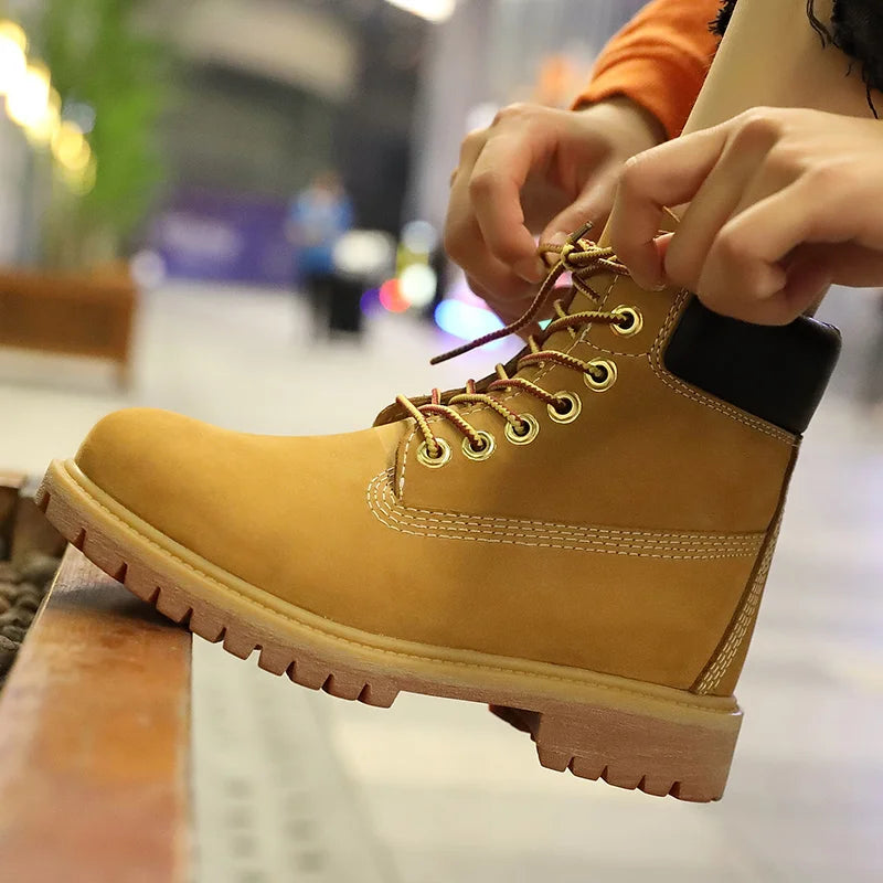 Genuine Leather Men's Winter Spring Ankle Treking Military Snow Yellow Tactical Boots Outdoor Footwear for Women Men Work Shoes