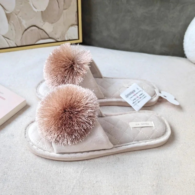 New Winter Open Toe Slipper Fashion Fur Thick Sole Flats Heel Ladies Casual Slip On Bedroom Shoes Soft Outdoor Slides Shoes