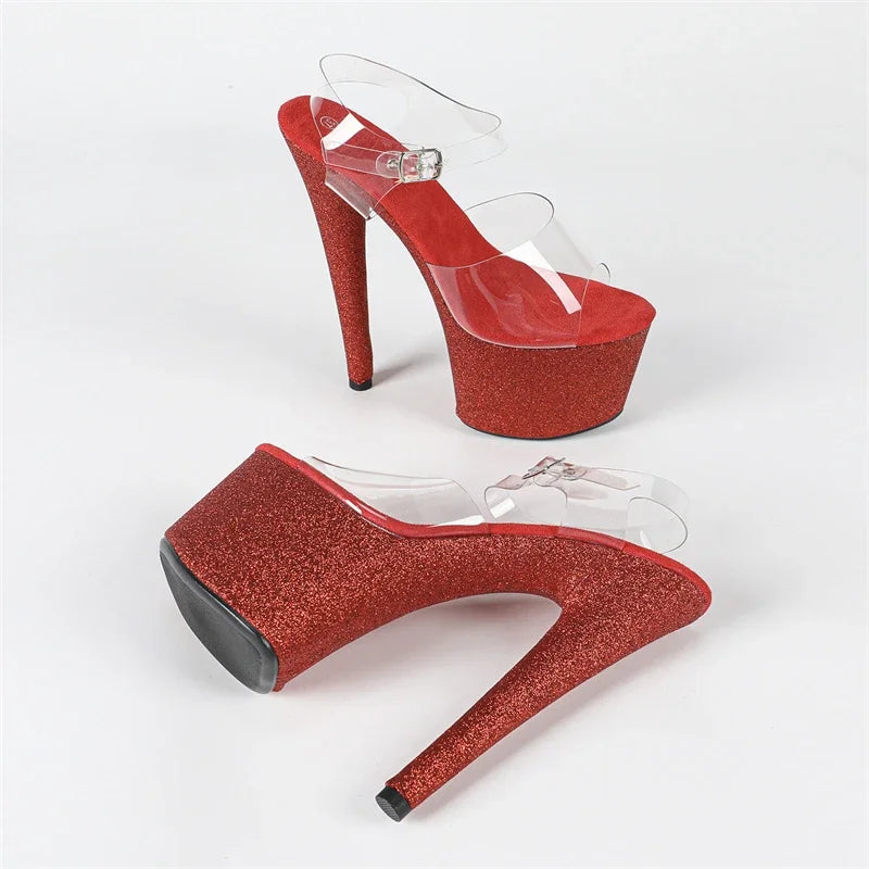 Aneikeh Fashion Open Toe Platform High Heels Sexy PVC Transparent Sandals Women Ankle Buckle Strap Party Nightclub Stripper Shoe