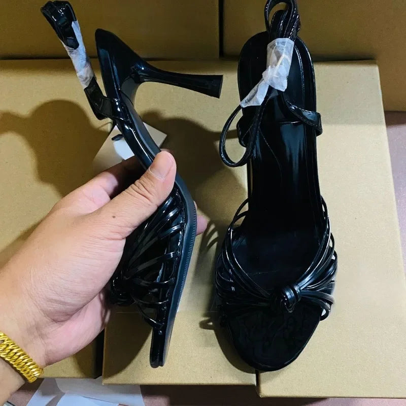 Retro Vintage Women's High Heel Sandals Golden Woven Hollow Out Open Toe Ankle Strap Sexy Party Shoes for Wedding Boho Beach