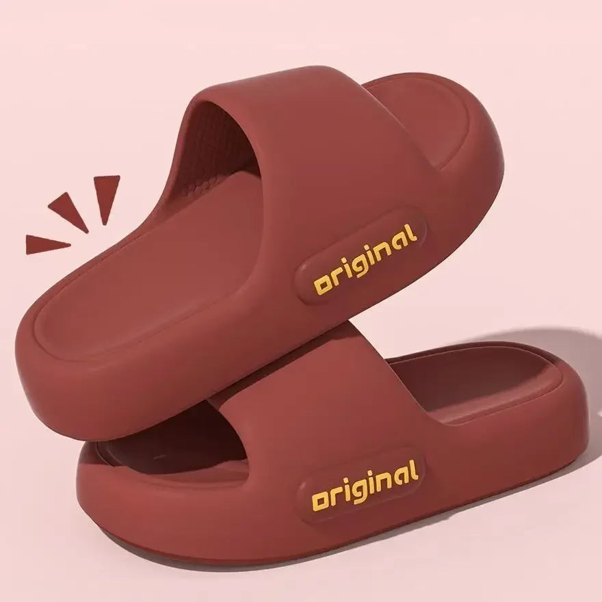 New Women Comfy Solid Color Soft Sole Slip Beach Flip Flops Summer Platform Cloud Slippers EVA Pillow Slides Woman Couple