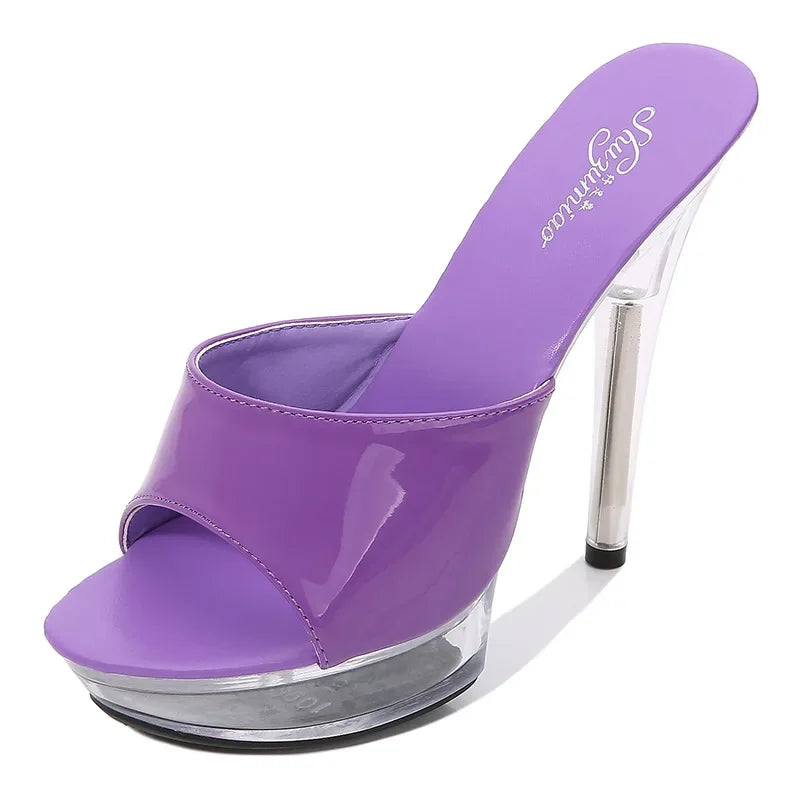 Clear Heel Candy Color 13cm15cm Special High Heels Thin Heels Sexy Waterproof Table High Super High Slippers Women's Summer