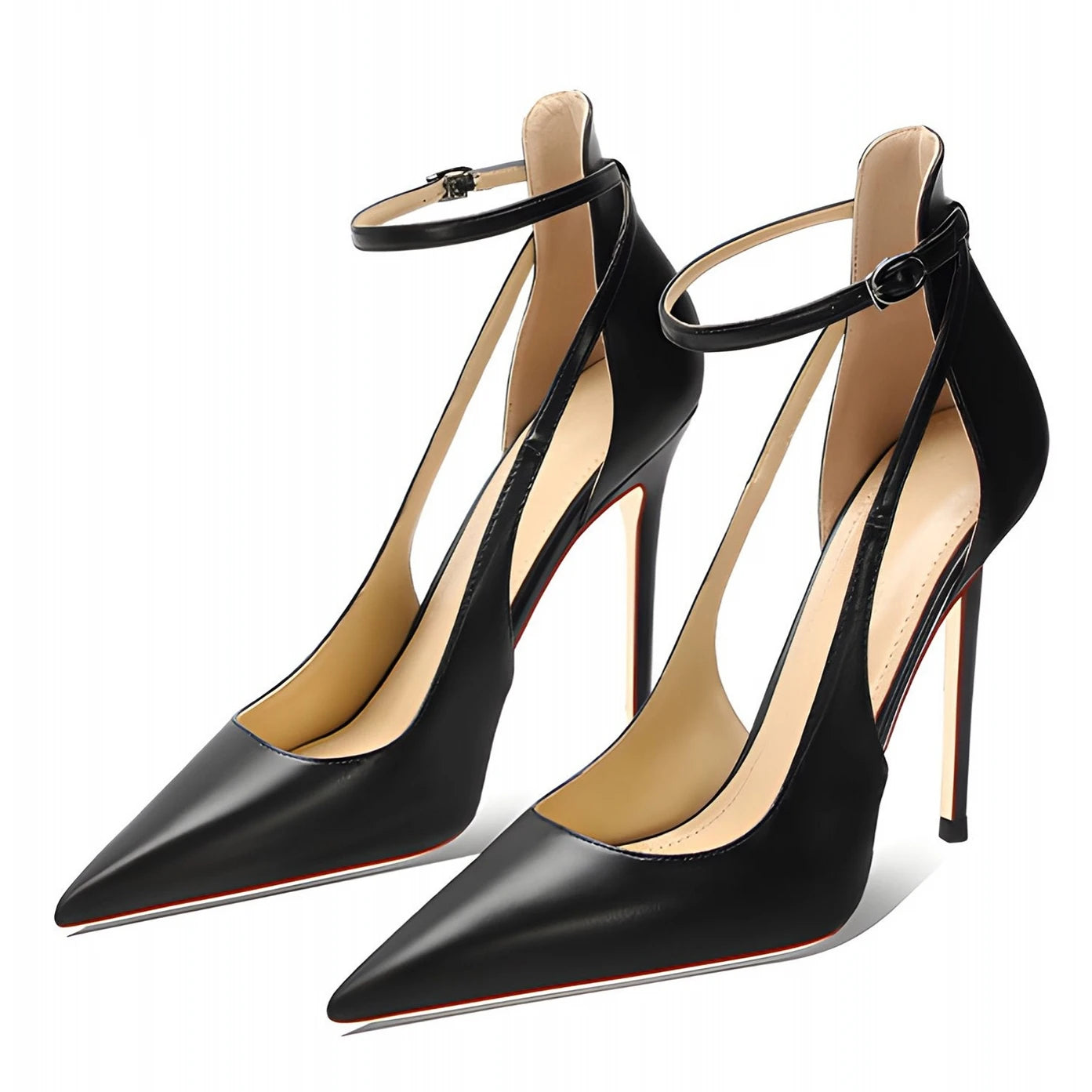 New 10cm Black White Women Ankle Strap Stiletto Shoes Pointed Toe Sexy Thin High Heels Wedding Banquet Sandals Big Size D003A