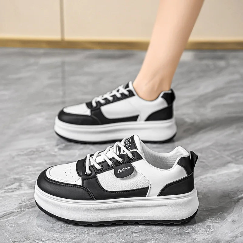 Breathable white sneakers in Korean style, versatile thick-soled height-increasing sports and casual sneakers, trendy shoes