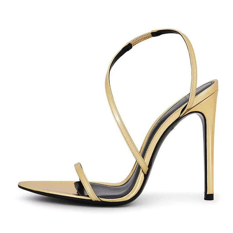 Liyke Summer Fashion Open Toe Slip On Back Strap Designer Sandals Women Gold High Heels Wedding Banquet Shoes Zapatos De Mujer