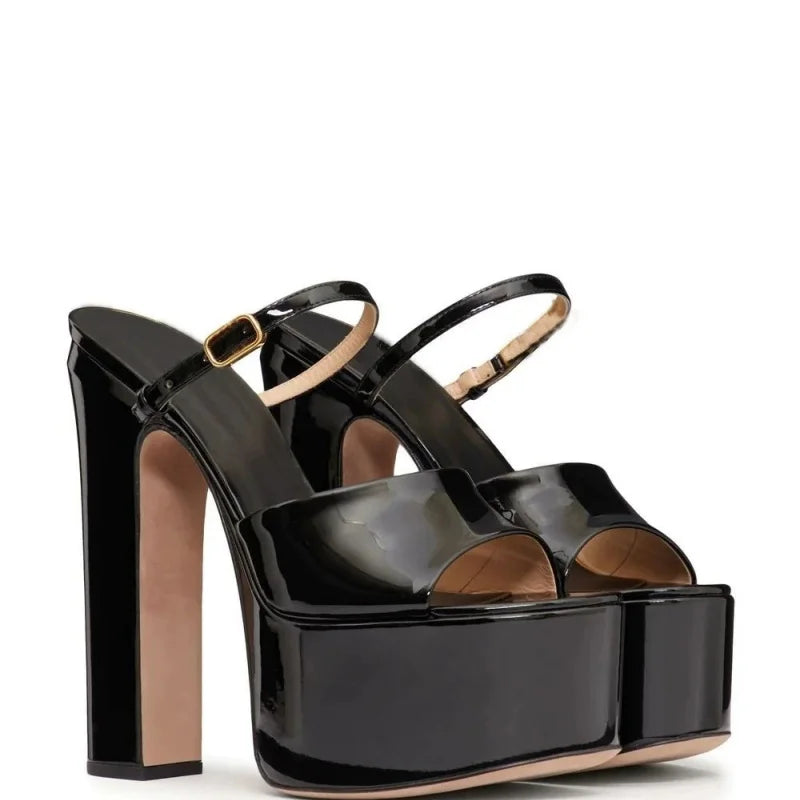 Platform Height Increasing Women's Sandals Round Toe Crude Heel Buckle Femme Pumps Peep Toe Breathable Outdoor Party Lady Shoes