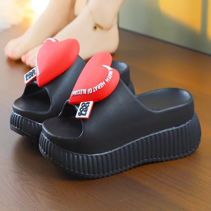 New arrival wedge ear platform clogs women's summer slippers high heel 7 cm height increase slides shoes woman beach mules clogs