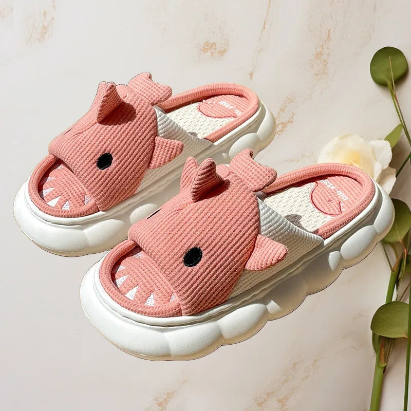Home Linen Slipper for Women Cute Bunny Clouds Flip Flops Female Design Cozy Shoes Slides Four Season Platform Couples Sandals
