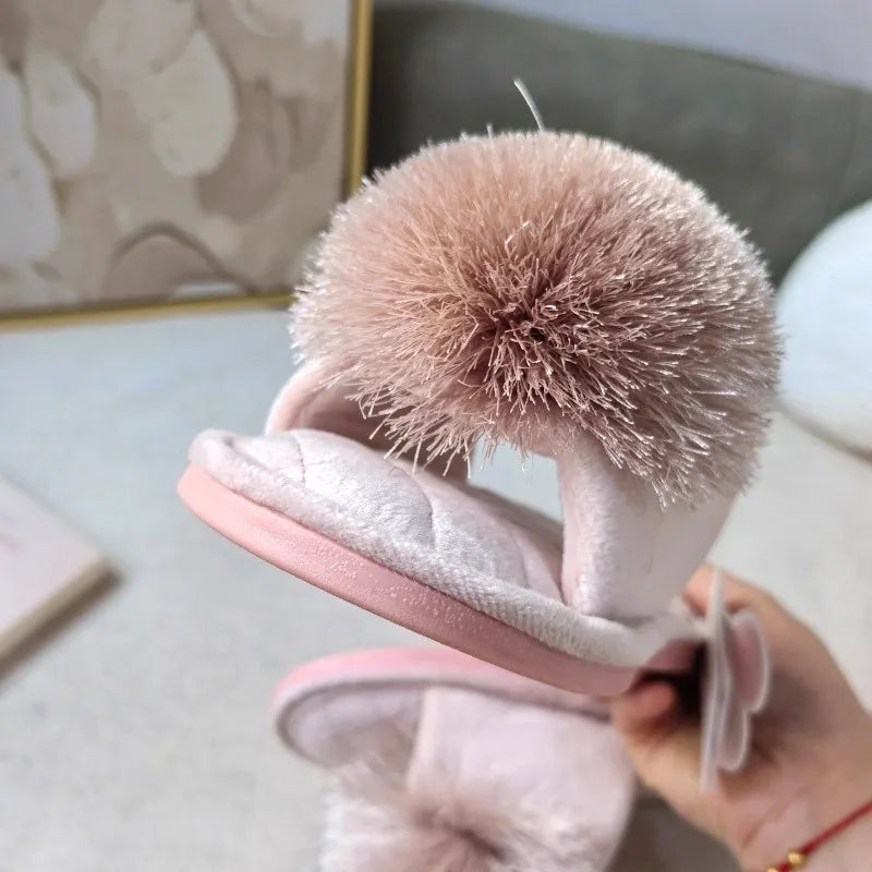 New Winter Open Toe Slipper Fashion Fur Thick Sole Flats Heel Ladies Casual Slip On Bedroom Shoes Soft Outdoor Slides Shoes