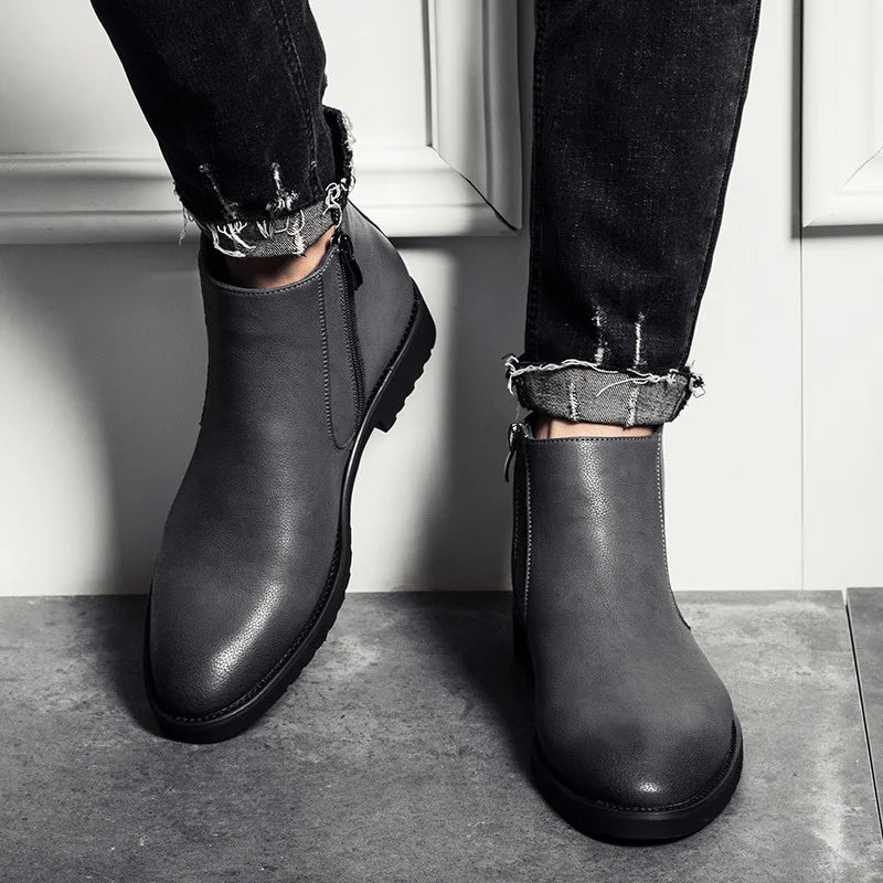 Fashion Chelsea Boots Men Soft Leather Ankle Boots British Style Men's Boots Brand Footwear Black A235