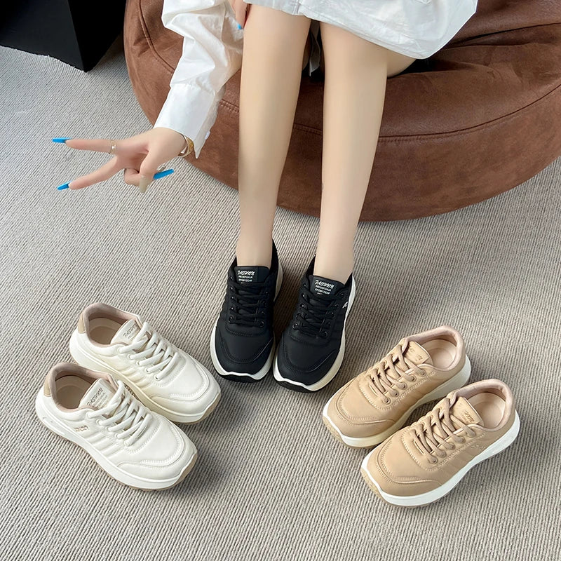 Fashion Autumn 2025 Women Casual Sneakers Leather Woman Sneakers Female Platform Vulcanize Shoes Zapatillas De Mujer 962