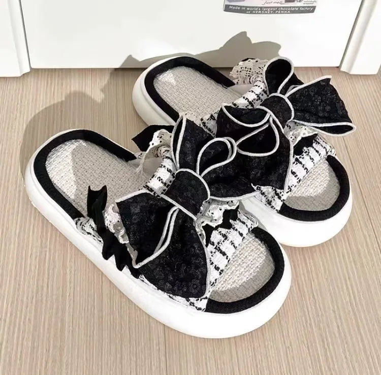 Home Linen Slipper for Women Cute Bunny Clouds Flip Flops Female Design Cozy Shoes Slides Four Season Platform Couples Sandals