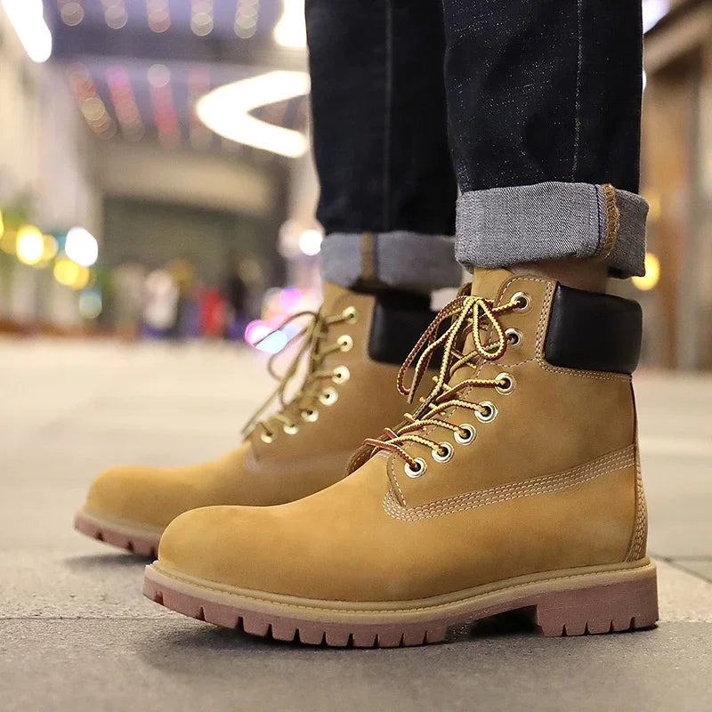 Genuine Leather Men's Winter Spring Ankle Treking Military Snow Yellow Tactical Boots Outdoor Footwear for Women Men Work Shoes