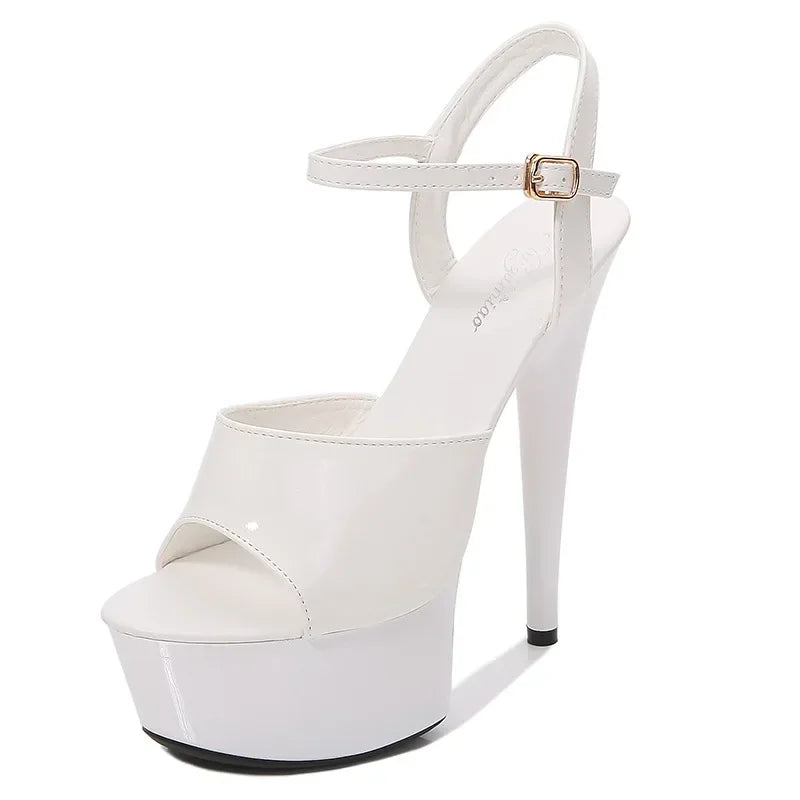 2025 Mclubgirl Fashion Women 15CM Super High Heels Sandals Beautiful High-heeled Shoes Sexy Black Waterproof 15cm LFD