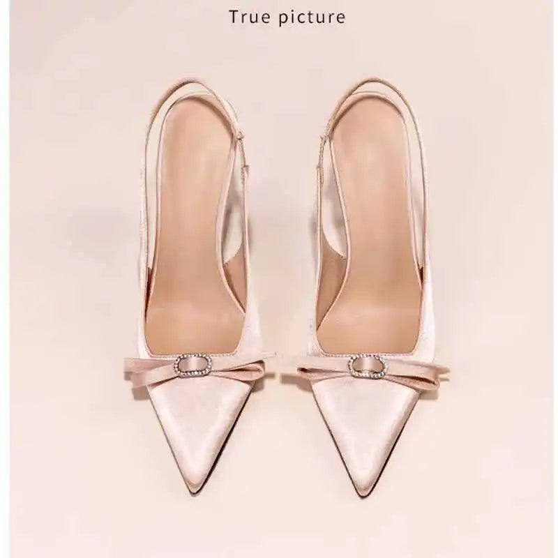 Knot Head High Heels Sandals Women's Faionable Ele Velvet arp Point Thin Heel Low Cut Summer oes