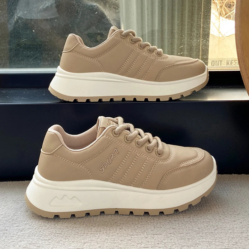 Fashion Autumn 2025 Women Casual Sneakers Leather Woman Sneakers Female Platform Vulcanize Shoes Zapatillas De Mujer 962