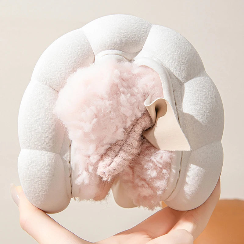 Sweet Bowknot Furry Indoor Slippers Women 2025 Winter Comfort Non Slip Home Cotton Slippers Warm Fluffy Fur Slides for Woman