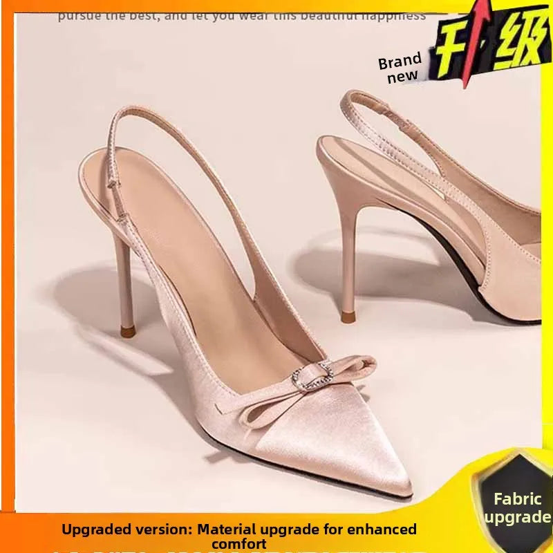 Knot Head High Heels Sandals Women's Faionable Ele Velvet arp Point Thin Heel Low Cut Summer oes