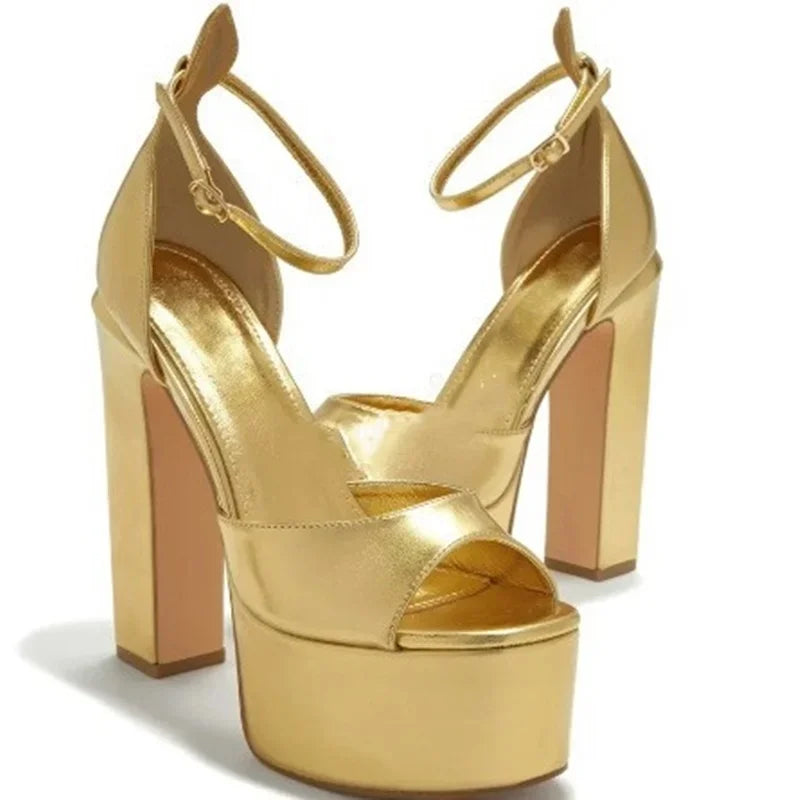 Platform Shallow Cover Heel Sandals Sexy Pointed Toe Ankle Buckle Belt Patent Leather New Arrivals Fashion Women Modern Shoes