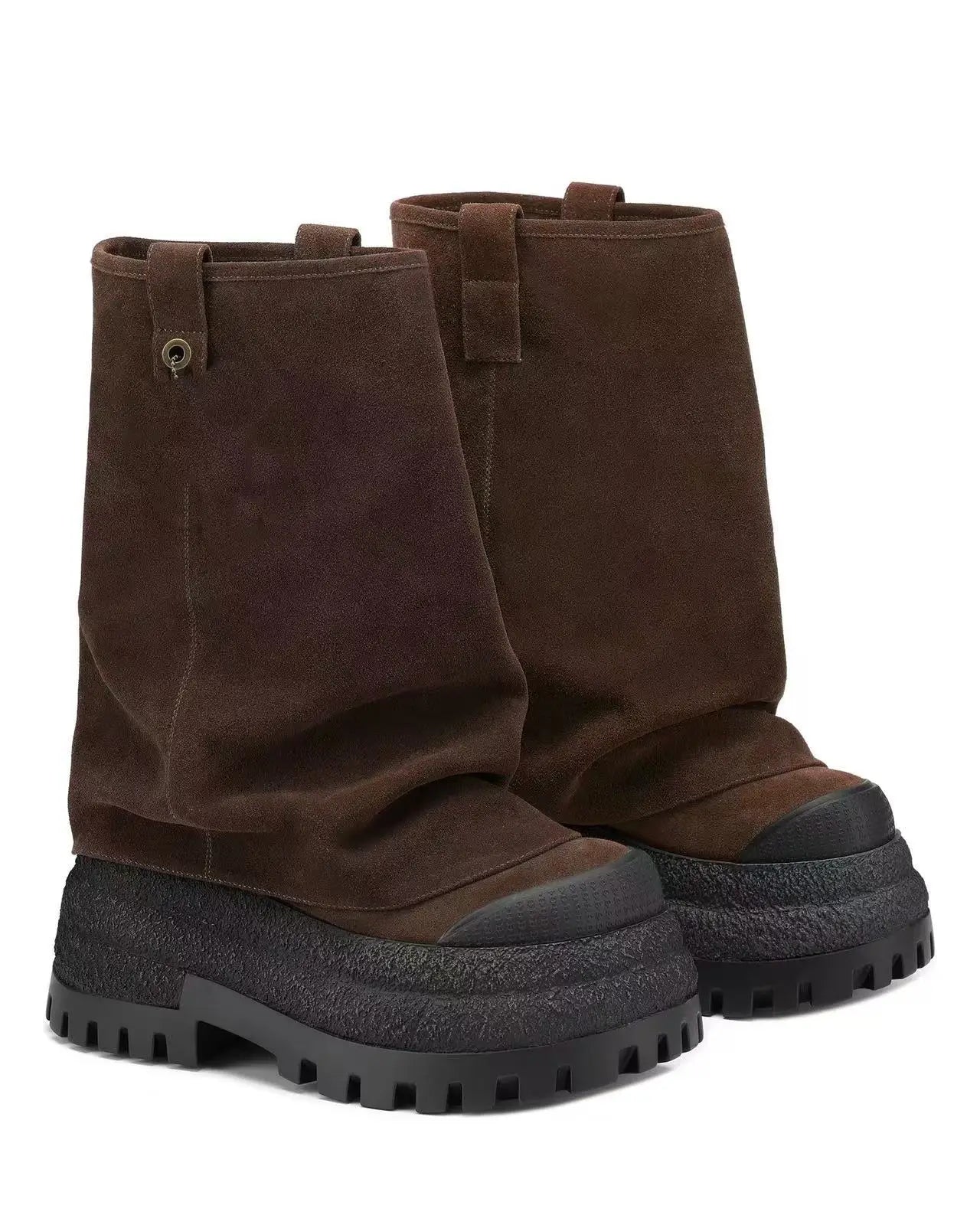 Europe And America Women's Slouchy Leather Boots Mid-Calf Length Chunky Street Style Accent Fashion Autumn/Winter Footwear