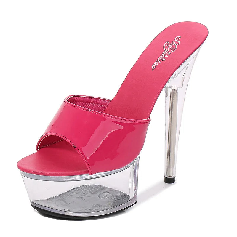 Clear Heel Candy Color 13cm15cm Special High Heels Thin Heels Sexy Waterproof Table High Super High Slippers Women's Summer