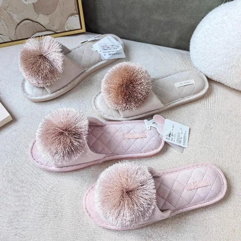 New Winter Open Toe Slipper Fashion Fur Thick Sole Flats Heel Ladies Casual Slip On Bedroom Shoes Soft Outdoor Slides Shoes