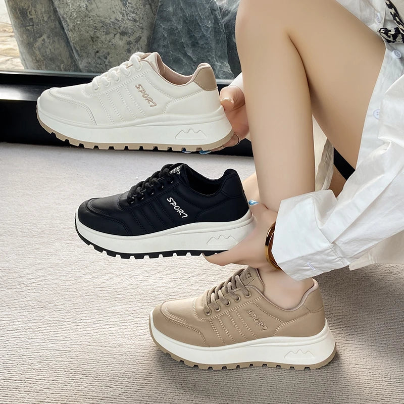 Fashion Autumn 2025 Women Casual Sneakers Leather Woman Sneakers Female Platform Vulcanize Shoes Zapatillas De Mujer 962