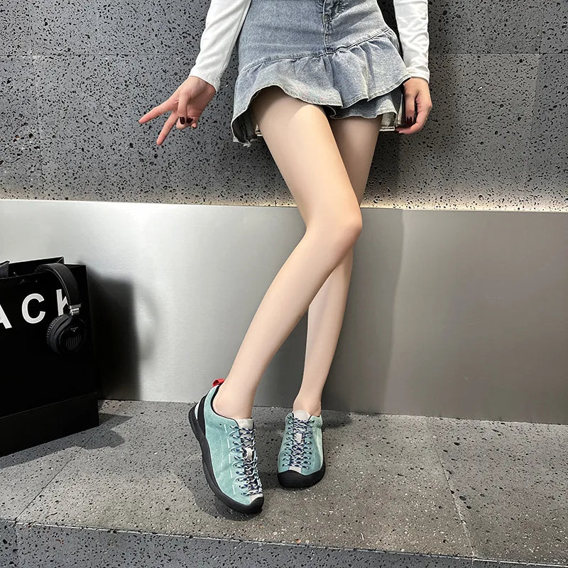 Autumn New Leather Hiking Shoes Women's Non-slip Ugly Cute Outdoor Platform Sports Casual Tooling Sneakers Lace-up