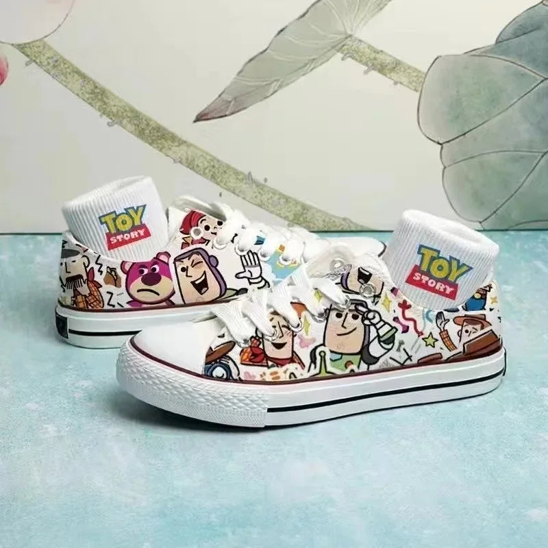 Buzz Lightyear Woody Lotso new plus size High Top Canvas Shoes Man Sneakers 2025 autumn Student Cartoon women girl Casual Shoes