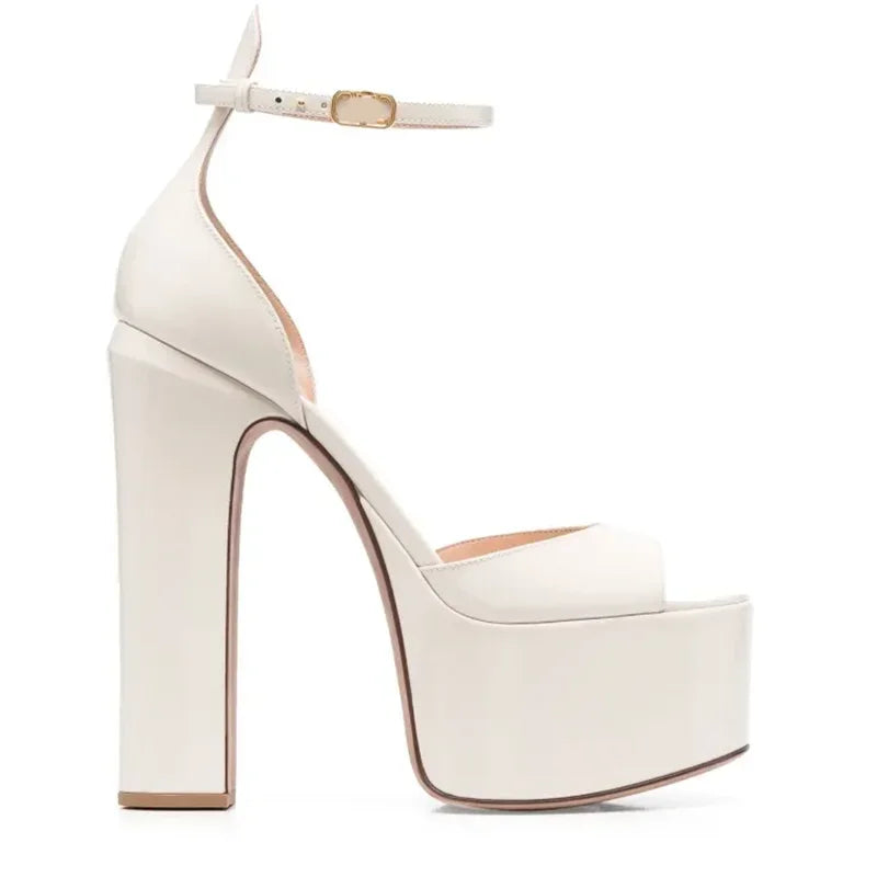 Platform Shallow Cover Heel Sandals Sexy Pointed Toe Ankle Buckle Belt Patent Leather New Arrivals Fashion Women Modern Shoes