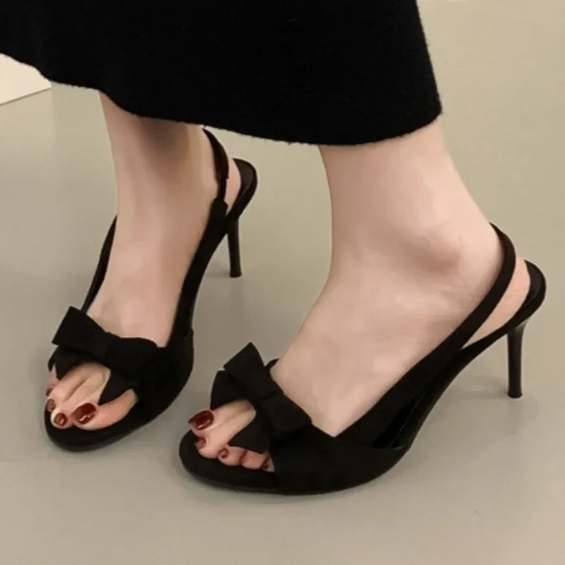2025 Summer Ladies Bow Stiletto Heels Fashion Open Toe Fishmouth Sexy Women's Banquet Comfortable Sandals