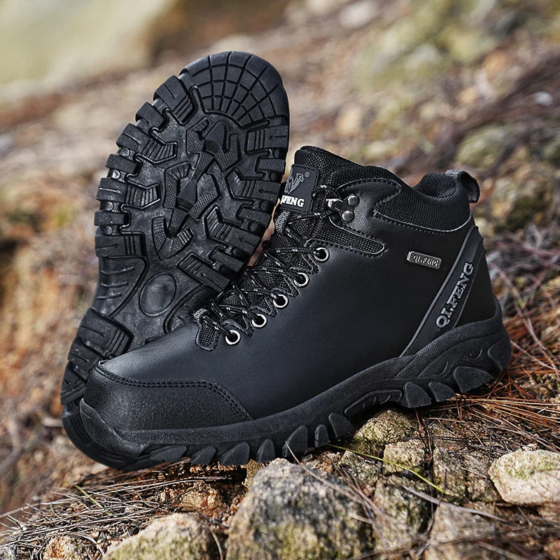 Large Size Outdoor Ankle Boots Men Snow Boots Black Casual Leather Boots Boys Winter Cowboy Footwear Hiking Shoes Warm Plush