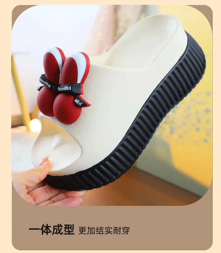 New arrival wedge ear platform clogs women's summer slippers high heel 7 cm height increase slides shoes woman beach mules clogs