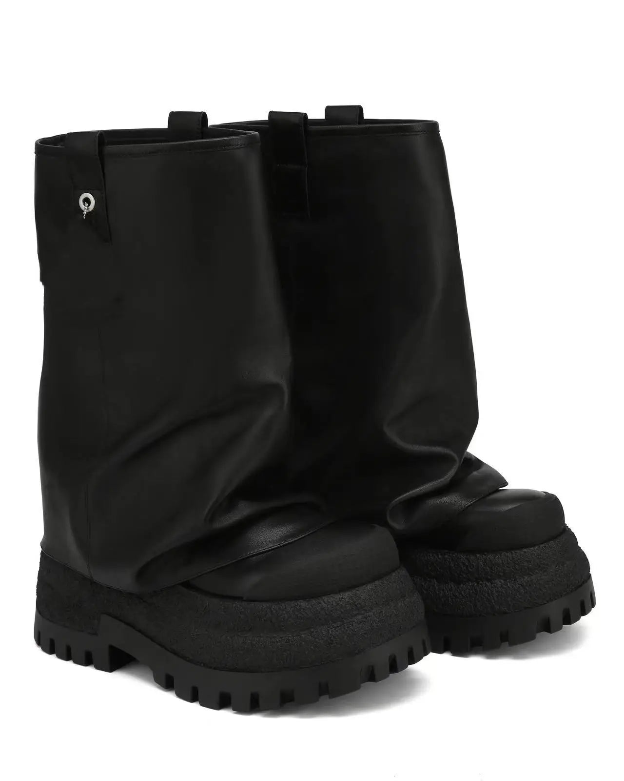 Europe And America Women's Slouchy Leather Boots Mid-Calf Length Chunky Street Style Accent Fashion Autumn/Winter Footwear