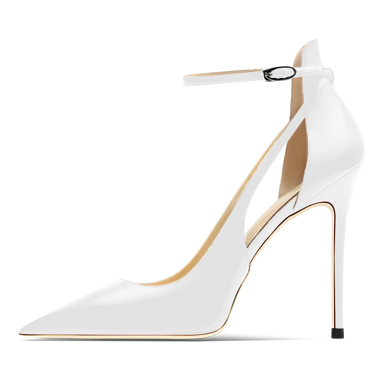 New 10cm Black White Women Ankle Strap Stiletto Shoes Pointed Toe Sexy Thin High Heels Wedding Banquet Sandals Big Size D003A