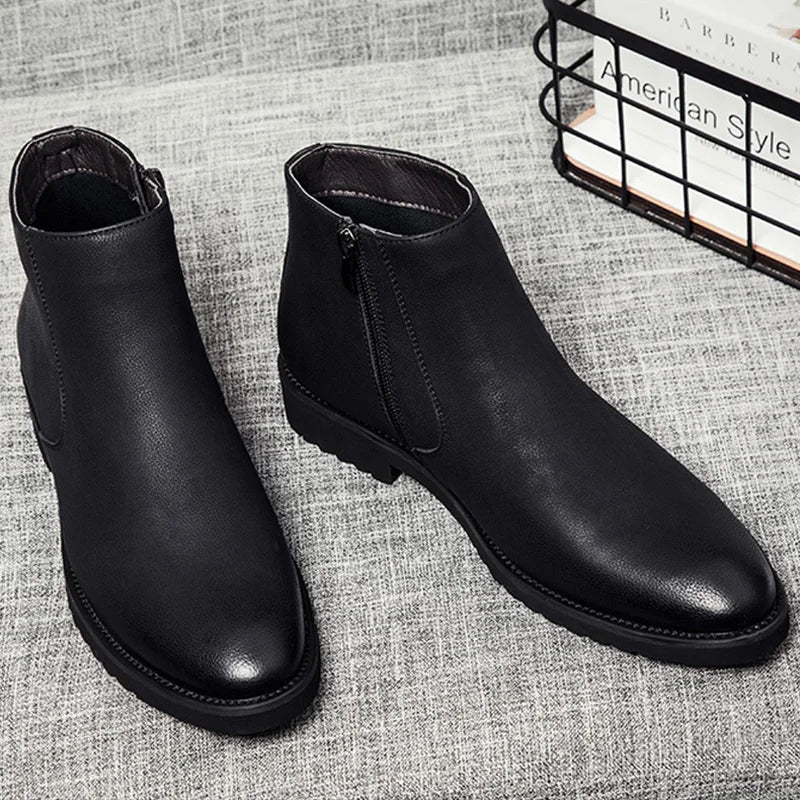 Fashion Chelsea Boots Men Soft Leather Ankle Boots British Style Men's Boots Brand Footwear Black A235