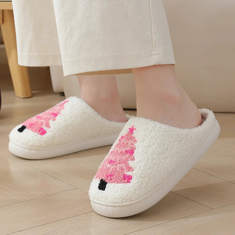 Christmas Fashion Women Slip on Platform House Slippers Casual Men Couples Printing Plus Size Shoes for Women Cotton Warm Shoes