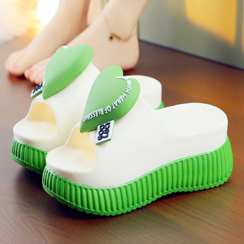 New arrival wedge ear platform clogs women's summer slippers high heel 7 cm height increase slides shoes woman beach mules clogs