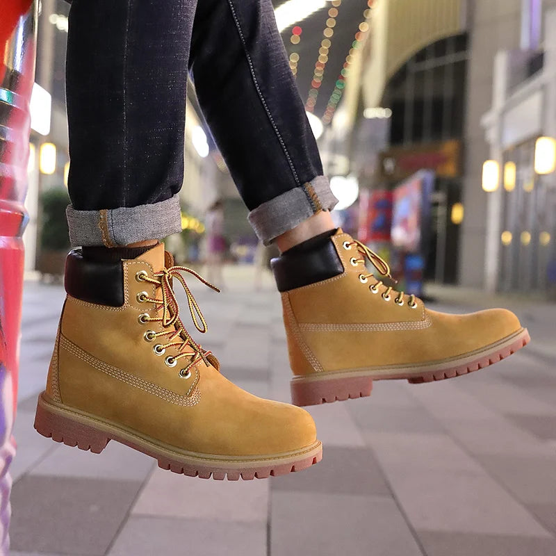 Genuine Leather Men's Winter Spring Ankle Treking Military Snow Yellow Tactical Boots Outdoor Footwear for Women Men Work Shoes