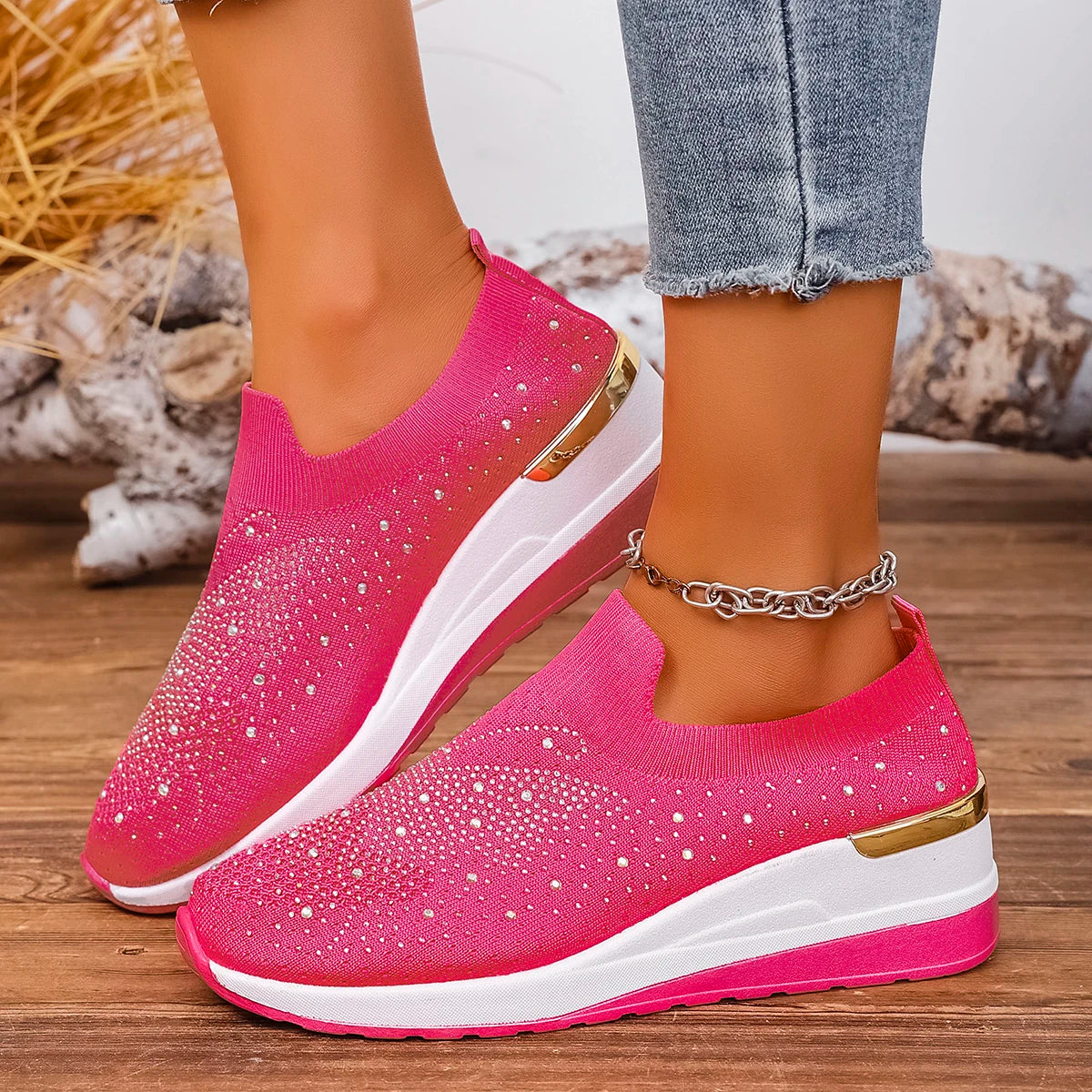 2025 Women Wedges Platform Sneakers Autumn Fashion Woven Round Toe Casual Sneakers Sports Slip-on Non Slip Vulcanized Shoes