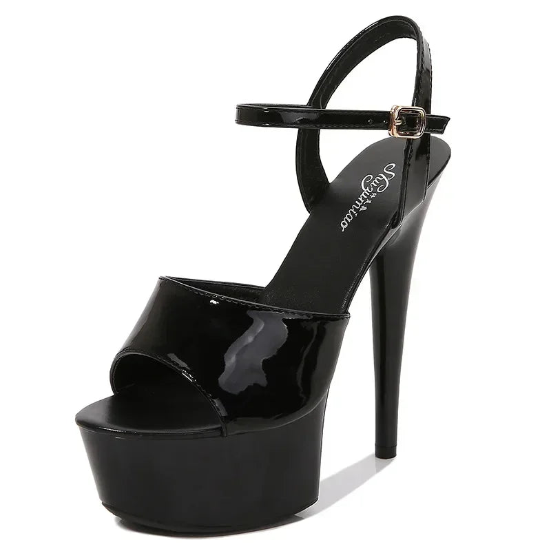 2025 Mclubgirl Fashion Women 15CM Super High Heels Sandals Beautiful High-heeled Shoes Sexy Black Waterproof 15cm LFD