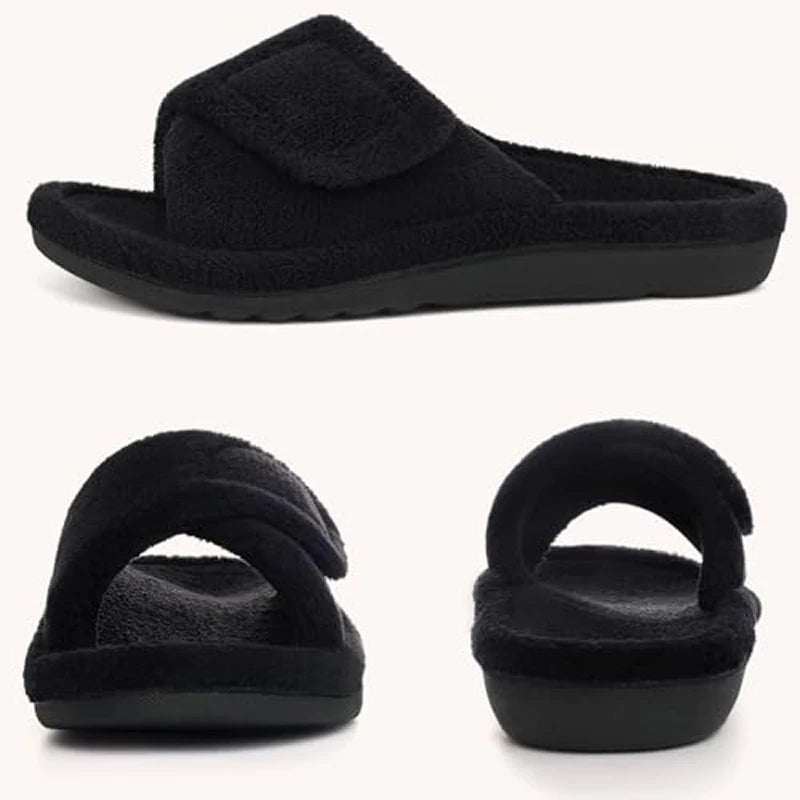 Pallene Winter Furry Women's Orthopedic Slippers With Arch Support Home Slides Open Toe Non-slip Slippers With Velcro Adjustable