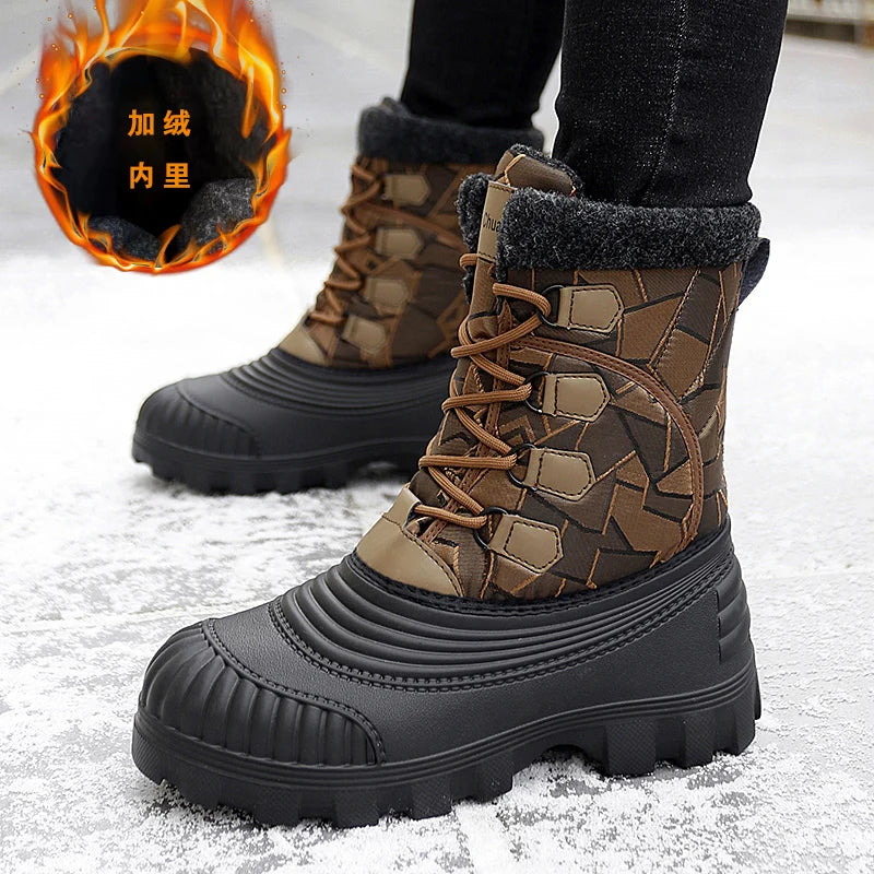 Men’s Heavy-Duty Winter Footwear, Labor Day Camping, Waterproof Faux Fur, Skiing Ready, Comfortable for Hiking