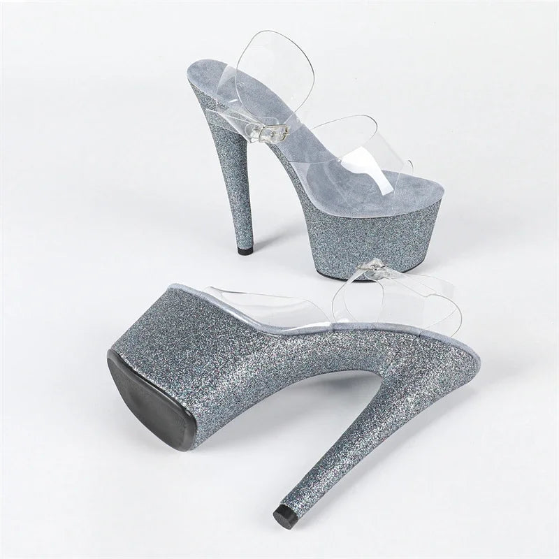 Aneikeh Fashion Open Toe Platform High Heels Sexy PVC Transparent Sandals Women Ankle Buckle Strap Party Nightclub Stripper Shoe