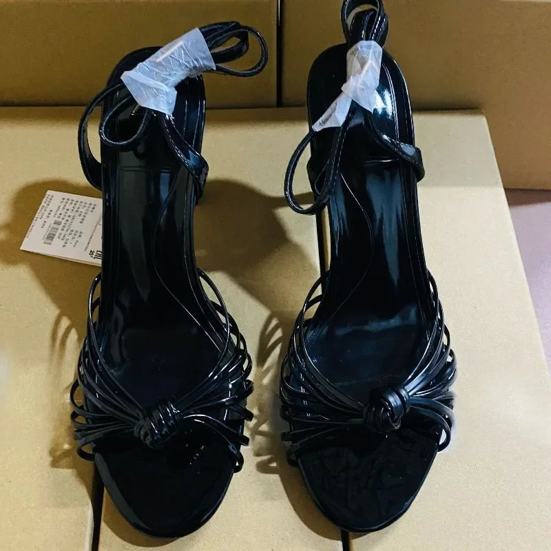 Retro Vintage Women's High Heel Sandals Golden Woven Hollow Out Open Toe Ankle Strap Sexy Party Shoes for Wedding Boho Beach